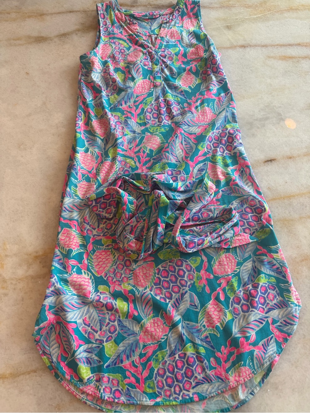 Lillly Putlizer Naila Midi Dress with  belt - Maldive Green Turtle Wave - Sz XS